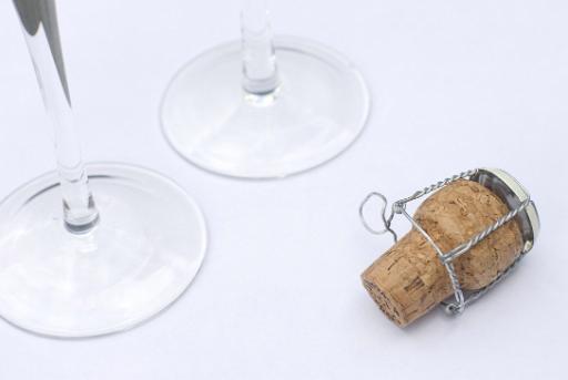 champagne cork and glasses